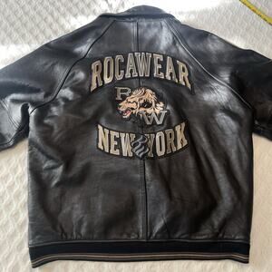 Men XL Vintage ROCAWEAR New York spell out street wear Hip Hop Leather Jacket